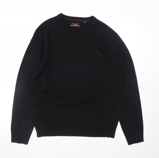 Pierre Cardin Men's Black Wool V-Neck Jumper Size M