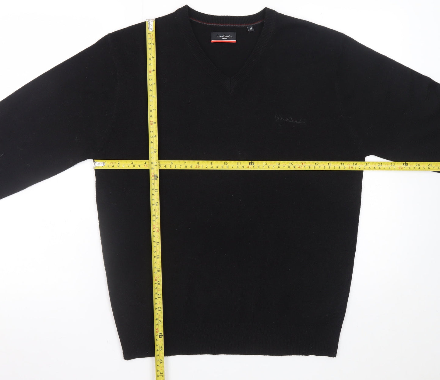 Pierre Cardin Men's Black Wool V-Neck Jumper Size M