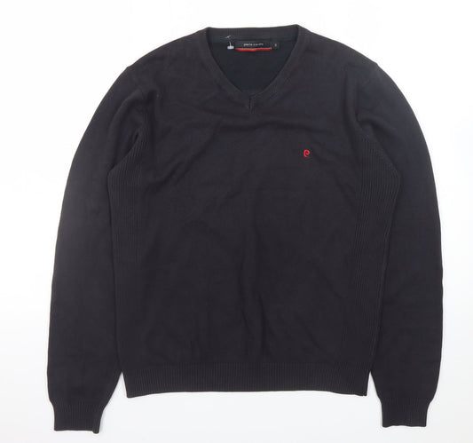 Pierre Cardin Men's Black Cotton V-Neck Jumper Size S