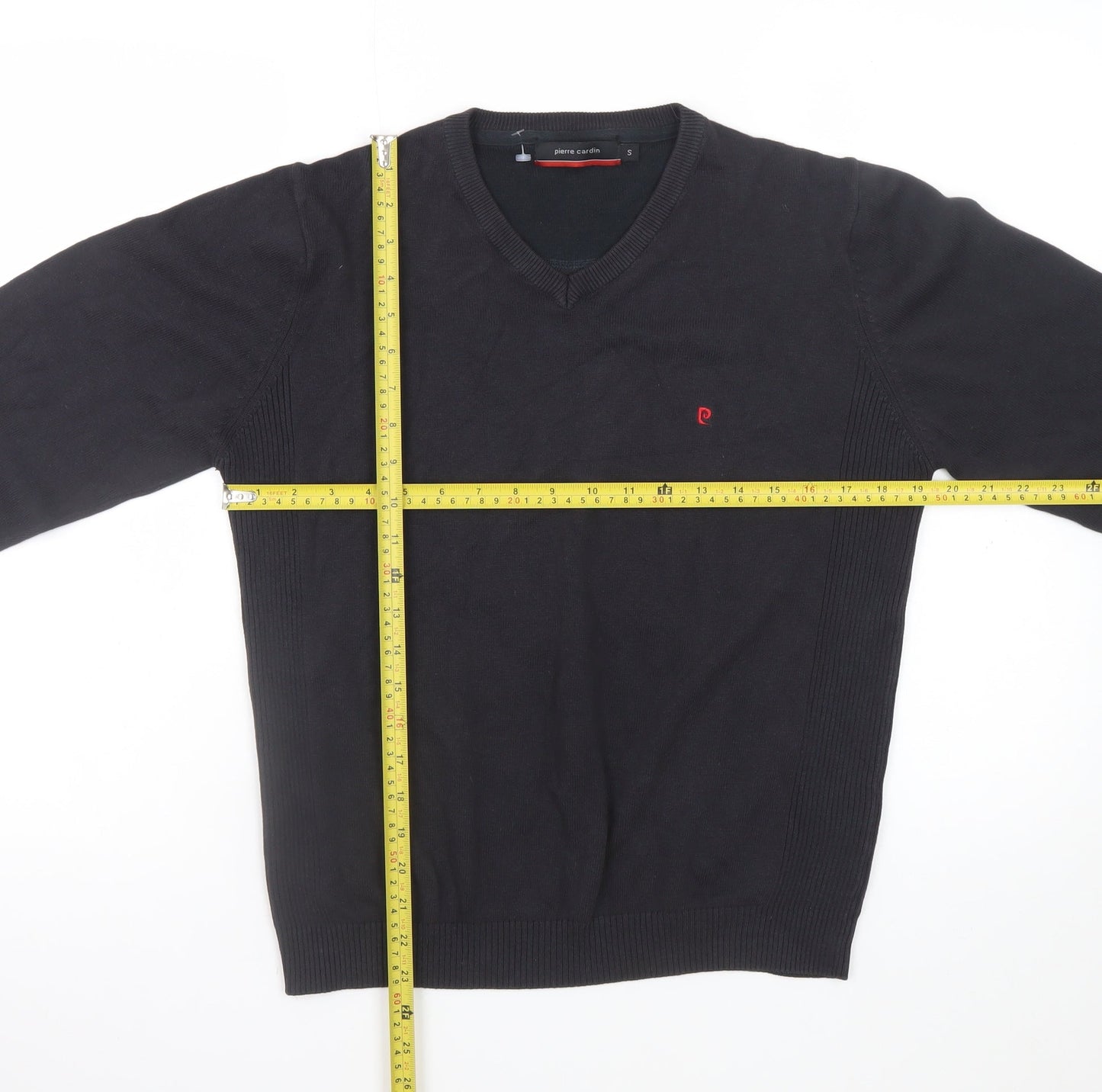 Pierre Cardin Men's Black Cotton V-Neck Jumper Size S