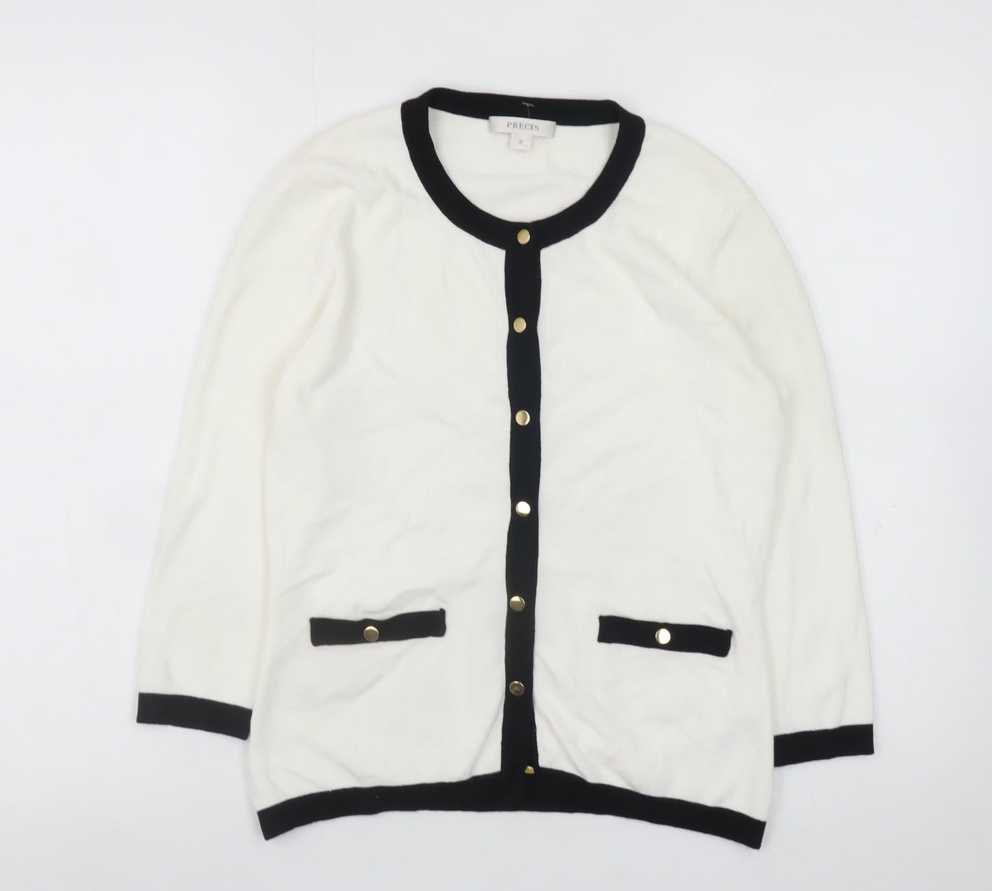 Precis Women White Black Trim Cardigan Small Viscose Blend