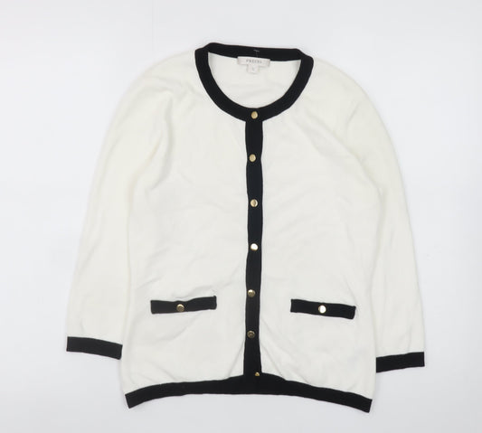 Precis Women White Black Trim Cardigan Small Viscose Blend