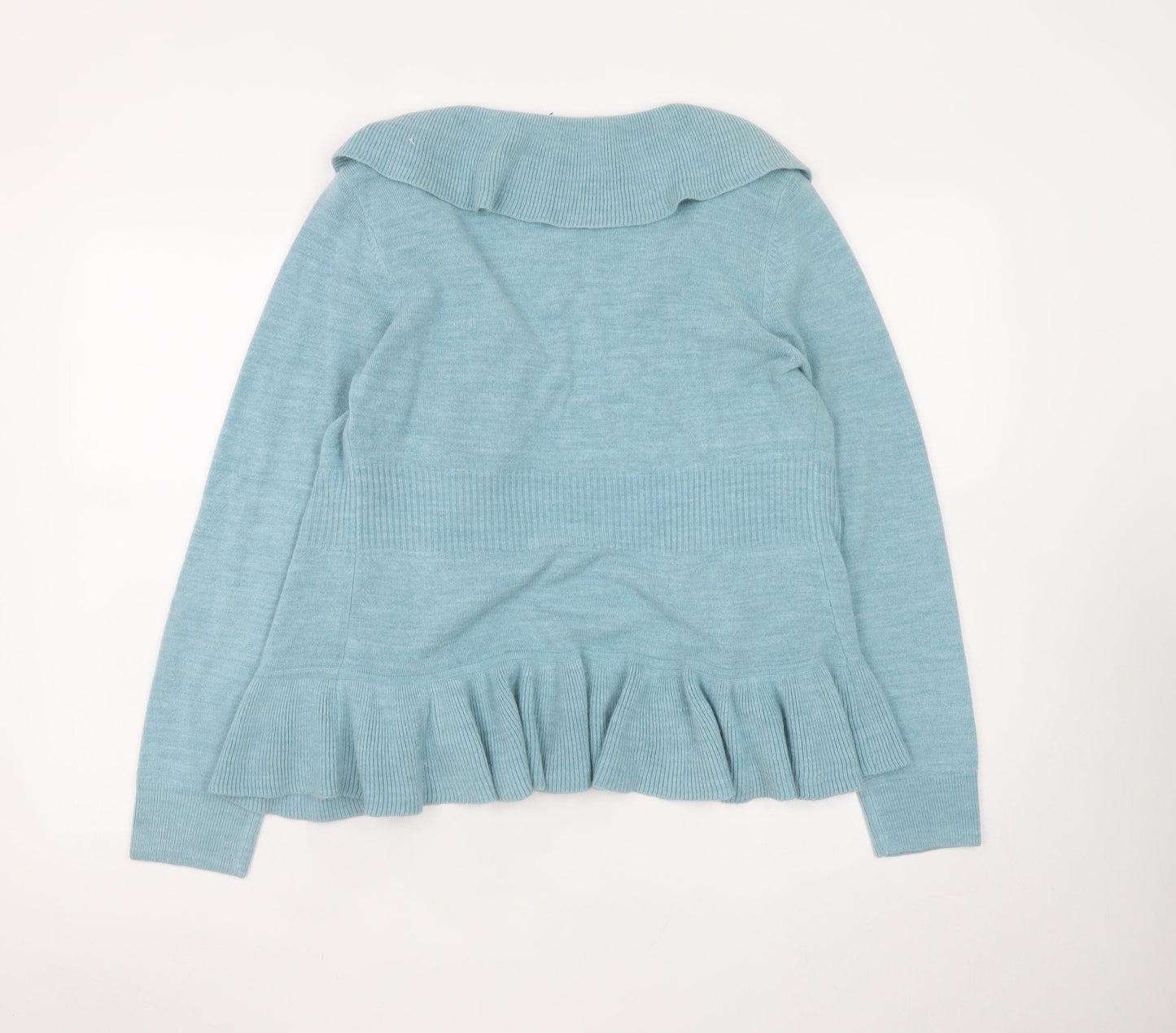 Marks and Spencer Women Blue Size 14 Ruffle Edge Knit Cardigan