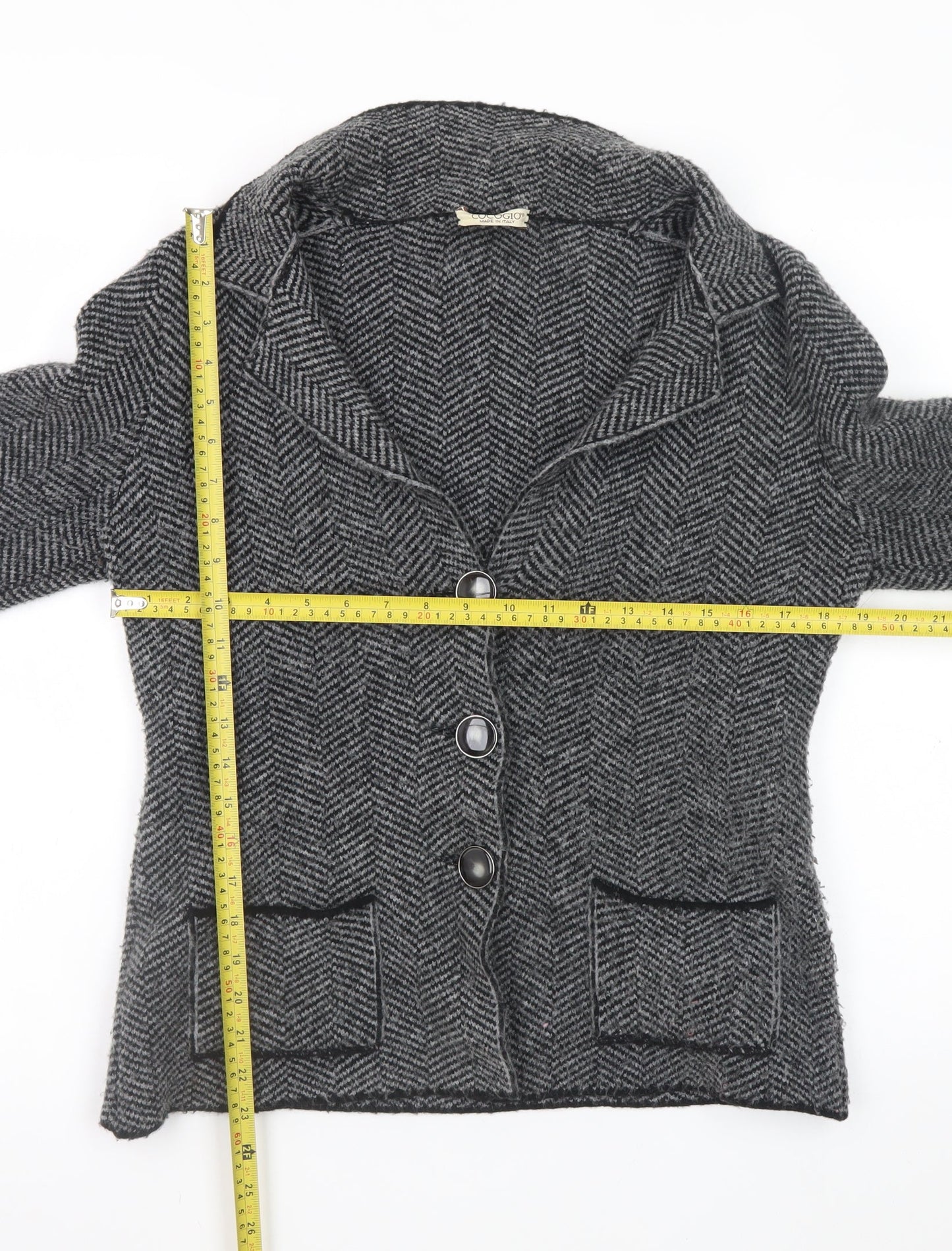 Cocogio Women’s Grey Wool Blend Blazer Jacket Size 14 Lined Button Up