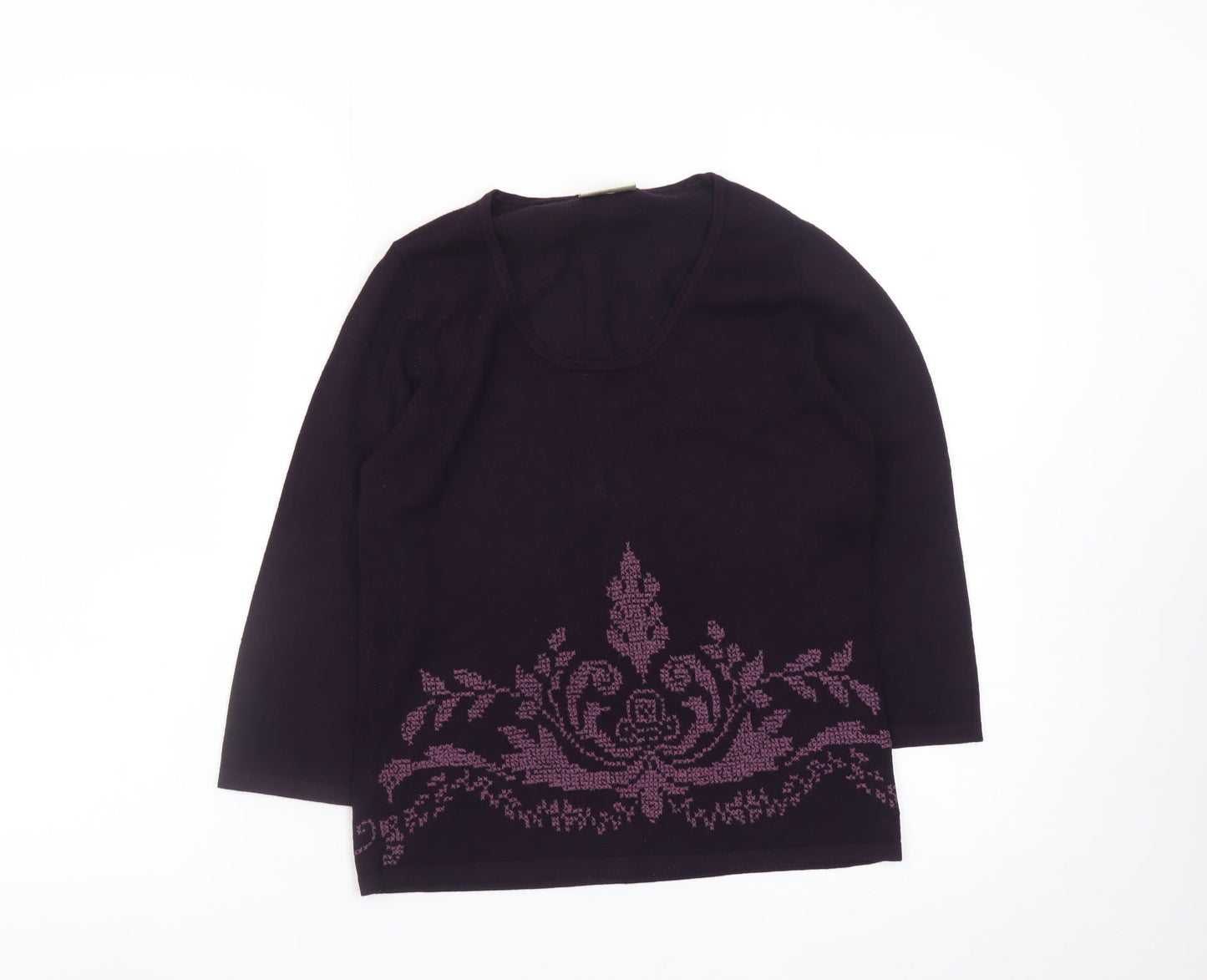 Minuet Womens Purple Floral Scoop Neck Pullover Jumper Size 8