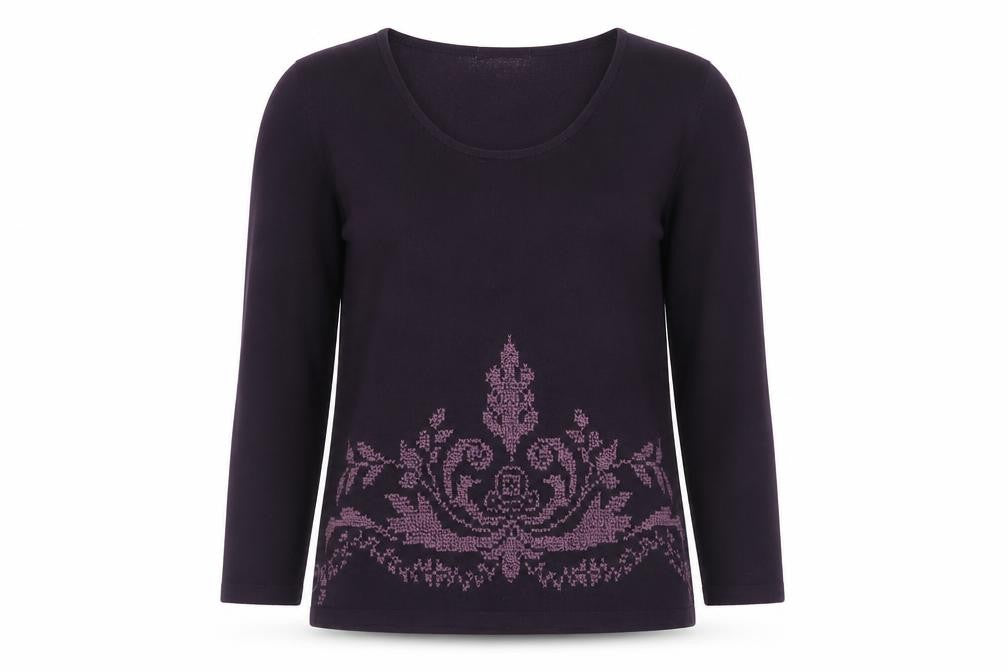 Minuet Womens Purple Floral Scoop Neck Pullover Jumper Size 8