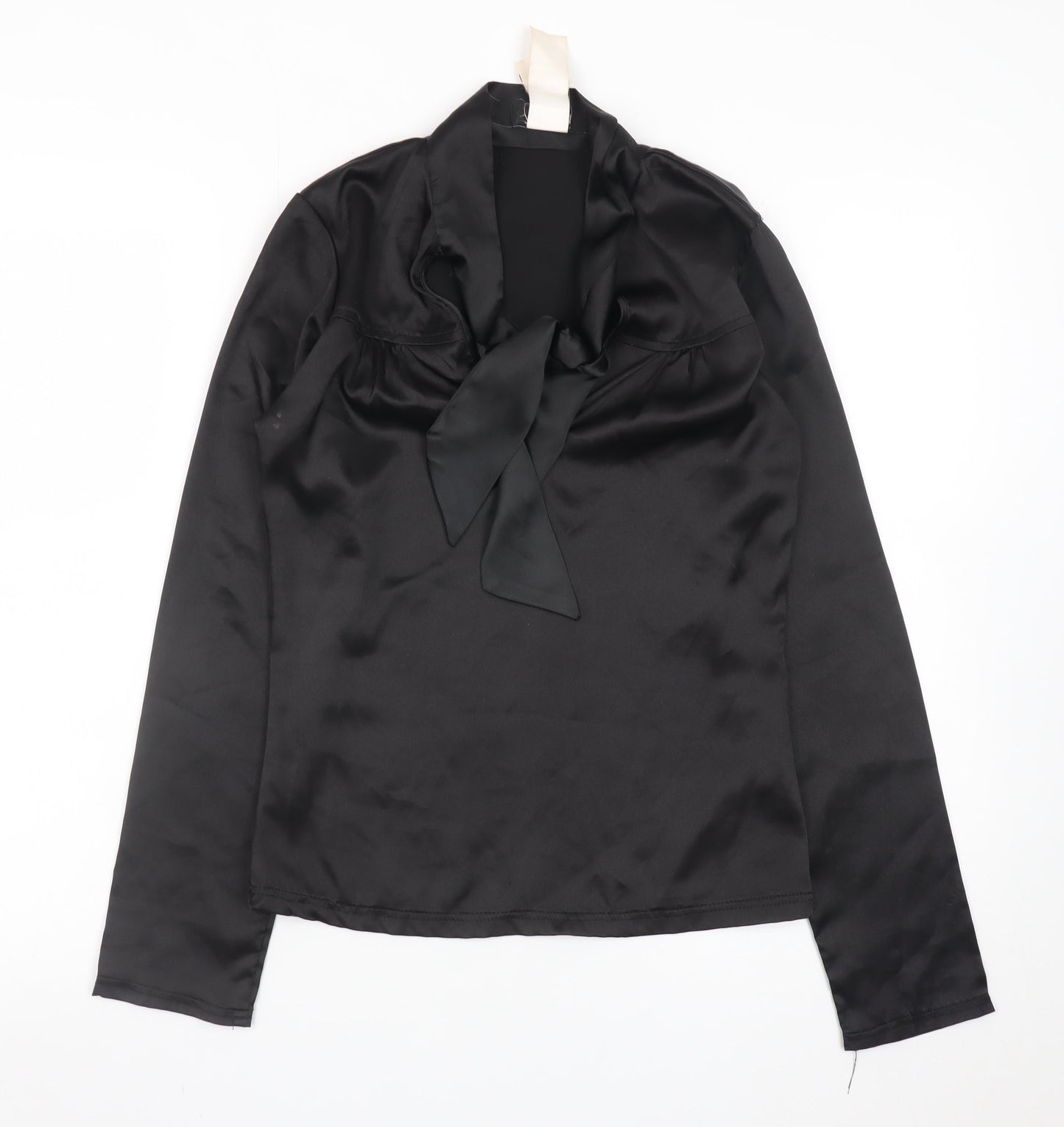 Morgan Women’s Black Satin Bow Neck Long Sleeve Blouse Size 8