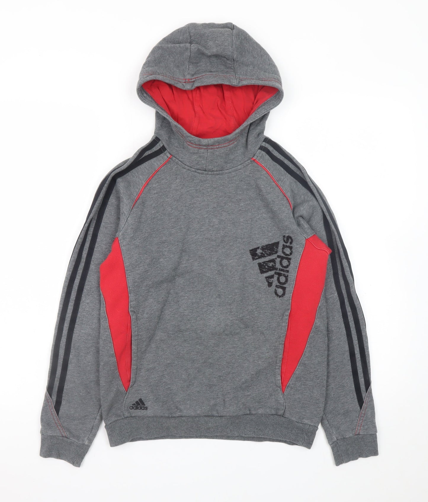 Adidas Boys Grey & Red Hooded Pullover Sweatshirt Size 11-12 Years