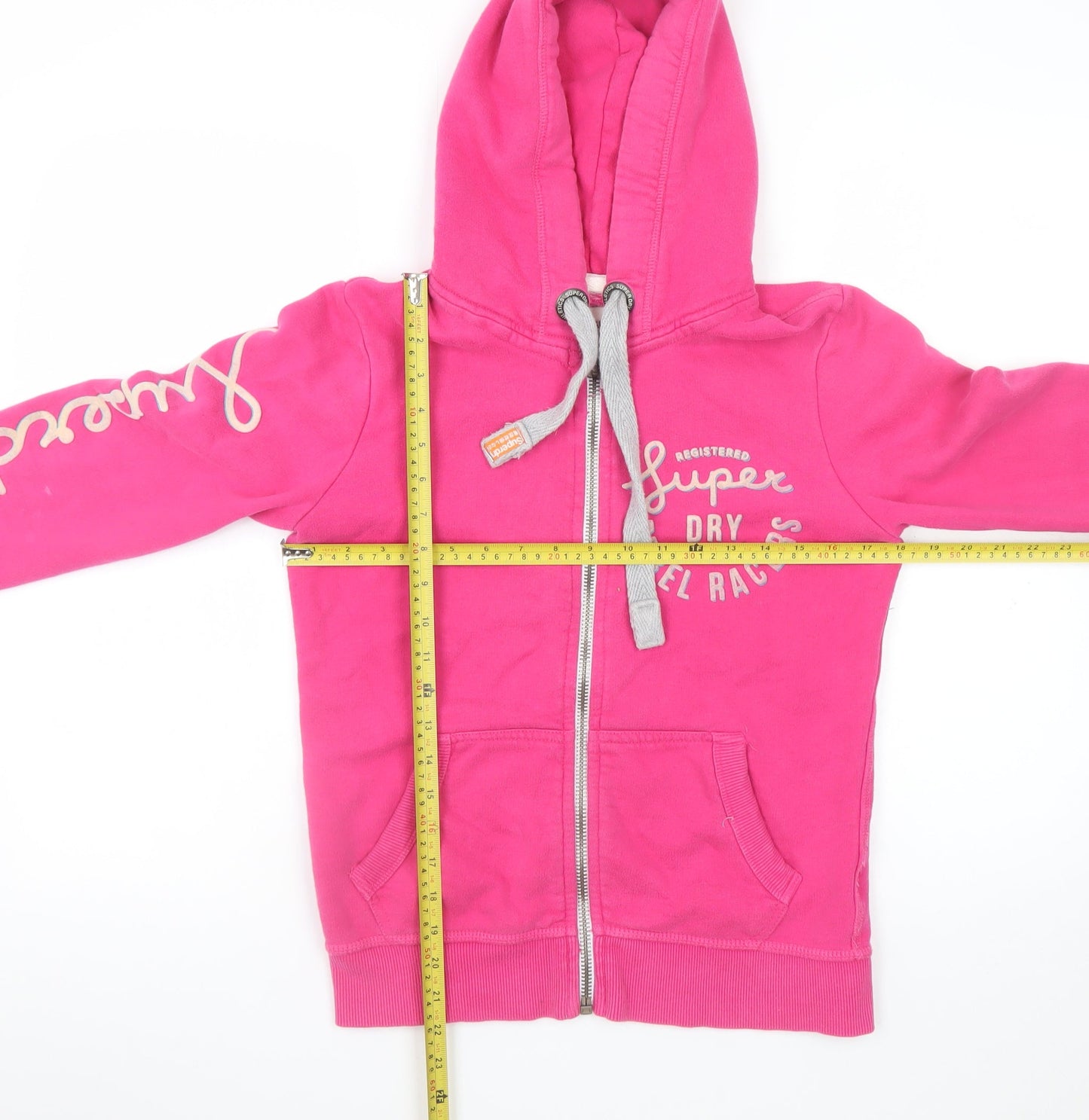 Superdry Girls Pink Full Zip Hoodie S Fleece Logo Hooded Sweatshirt