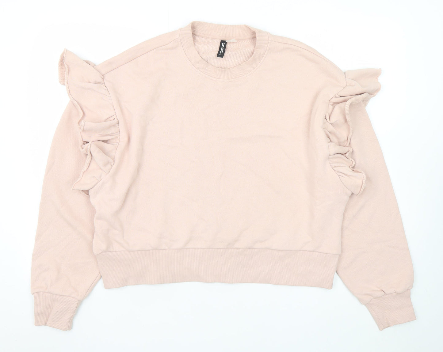 H&M Women Beige Ruffle Long Sleeve Pullover Sweatshirt XL