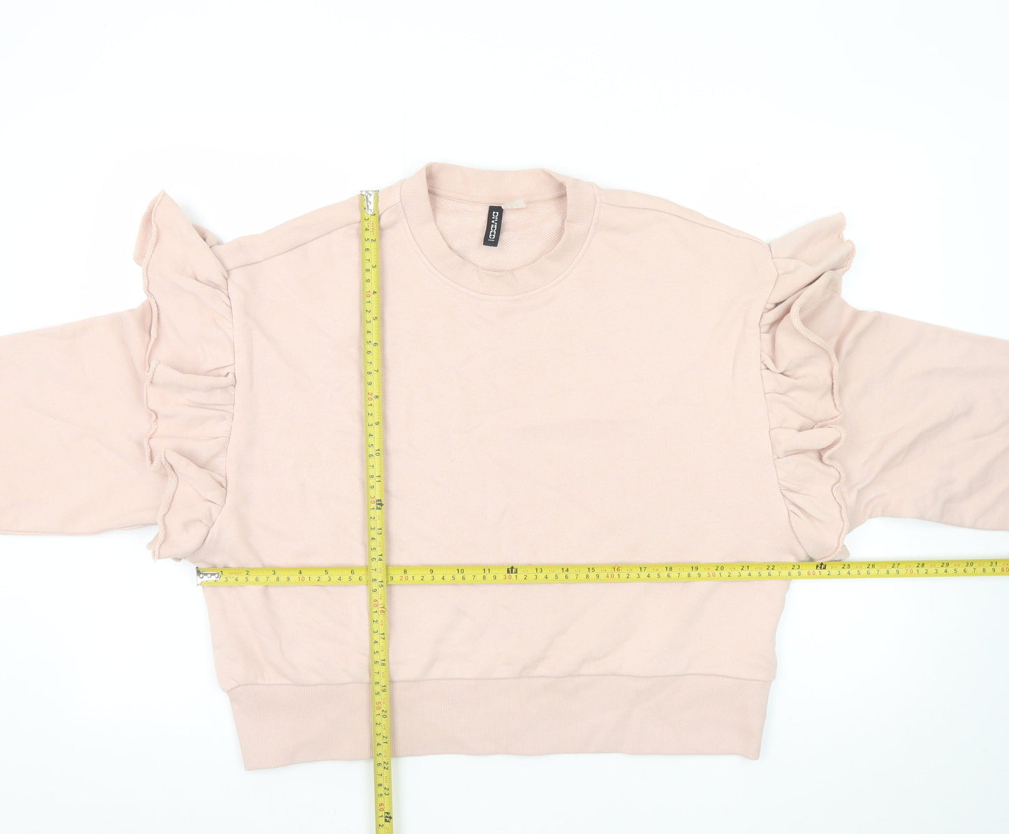 H&M Women Beige Ruffle Long Sleeve Pullover Sweatshirt XL