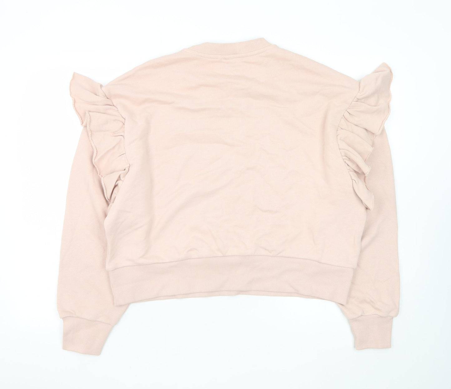 H&M Women Beige Ruffle Long Sleeve Pullover Sweatshirt XL