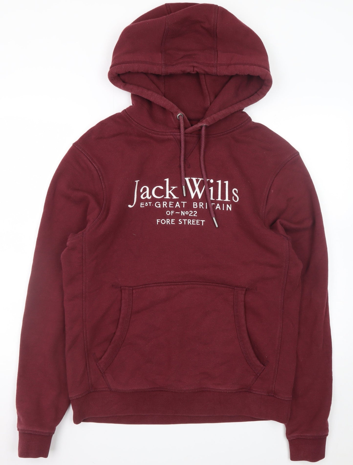 Jack Wills Men Burgundy Pullover Hoodie M Cotton Blend Logo Casual