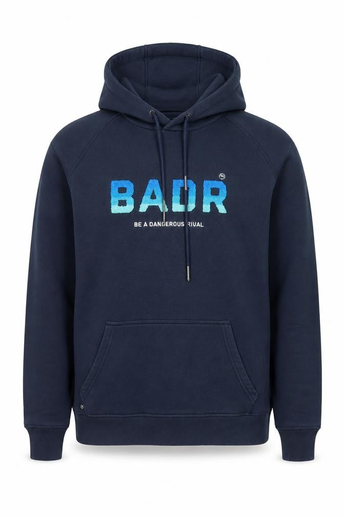 BADR Men Blue Pullover Hoodie L Graphic Print Hooded Sweatshirt