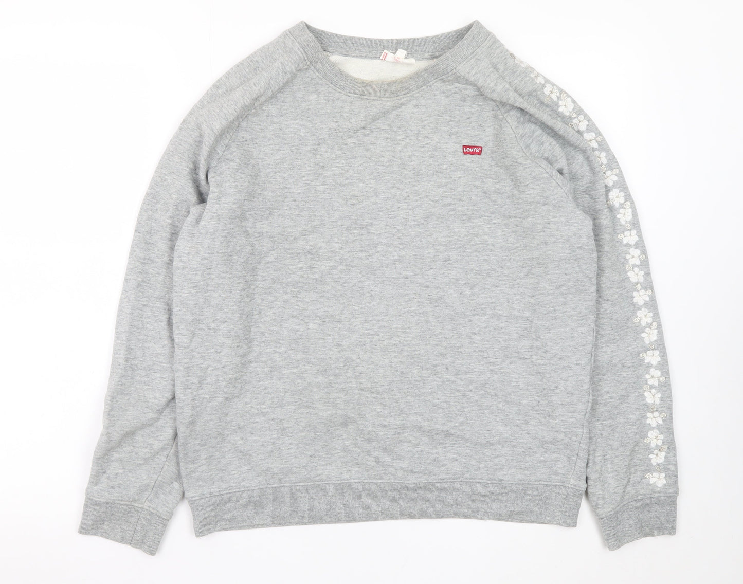 Levi’s Women Grey Floral Sleeve Cotton Pullover Sweatshirt Size S