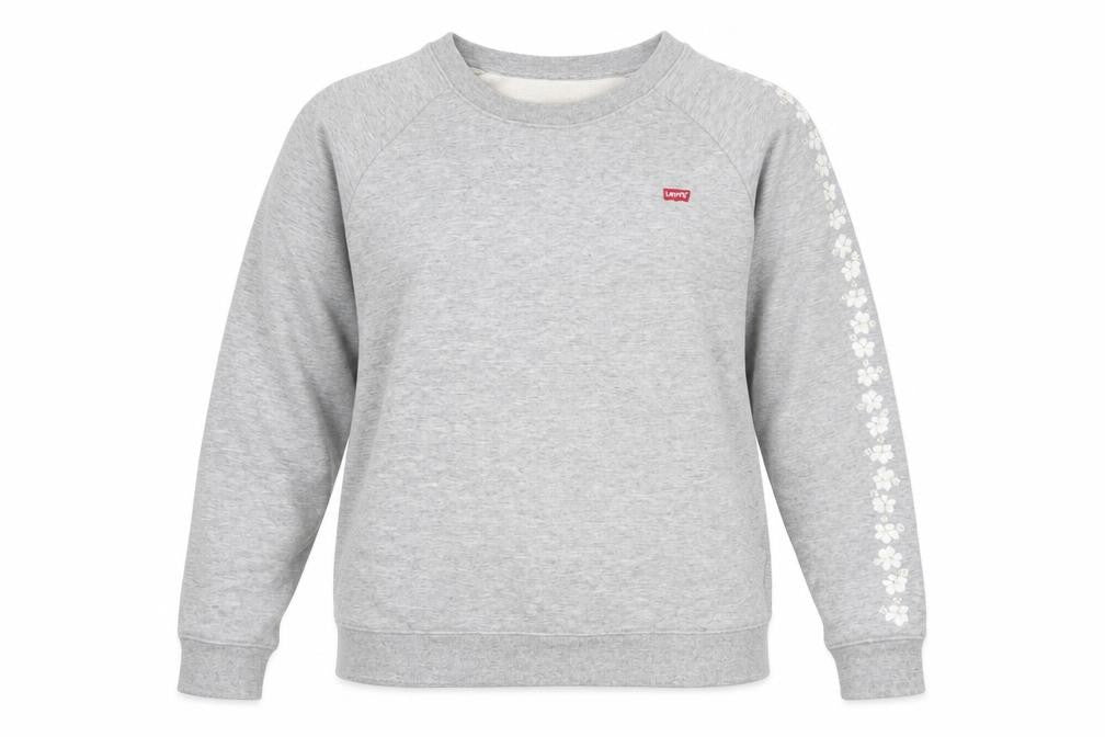 Levi’s Women Grey Floral Sleeve Cotton Pullover Sweatshirt Size S