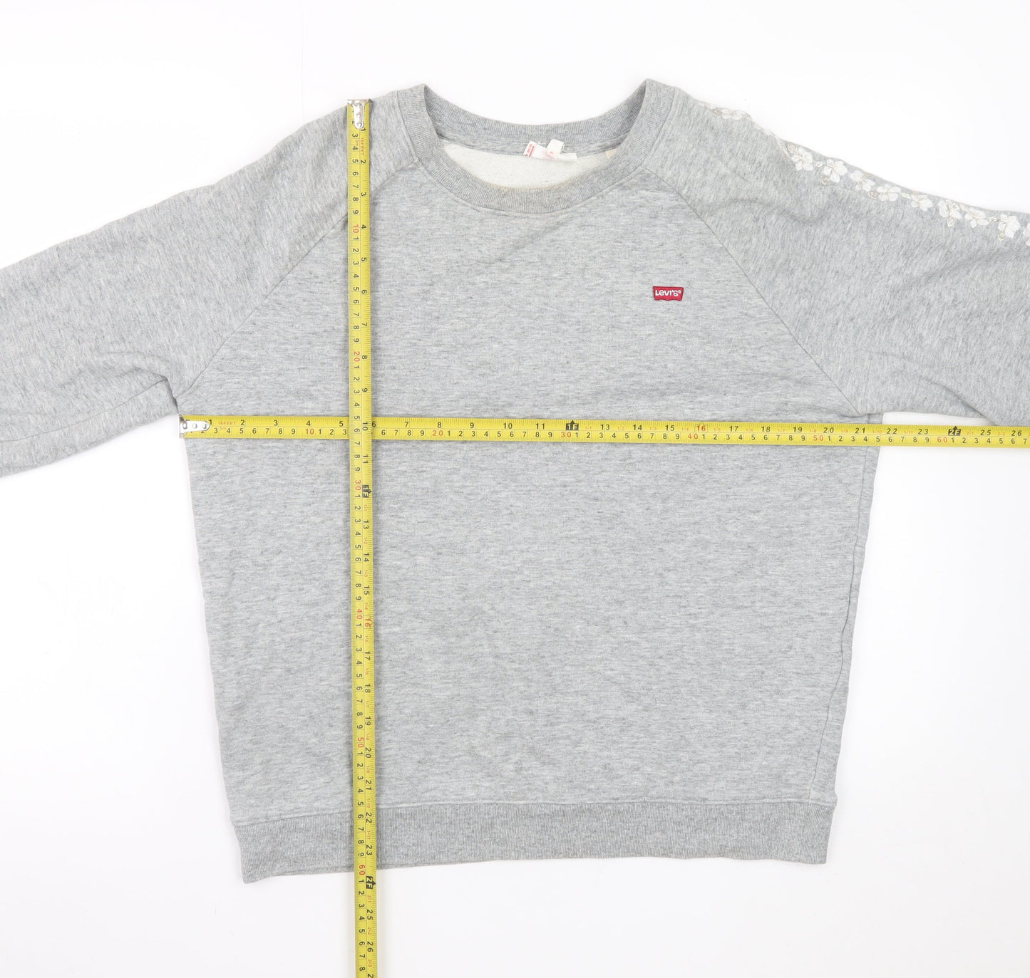 Levi’s Women Grey Floral Sleeve Cotton Pullover Sweatshirt Size S