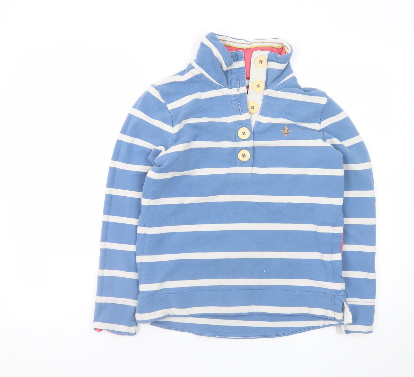 Toggi Women's Blue Striped Henley Sweatshirt UK 12 Cotton Blend Long Sleeve