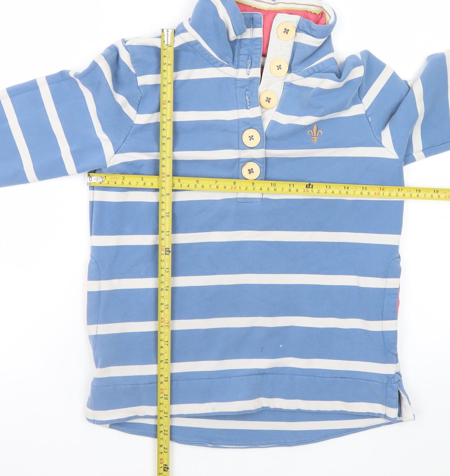 Toggi Women's Blue Striped Henley Sweatshirt UK 12 Cotton Blend Long Sleeve