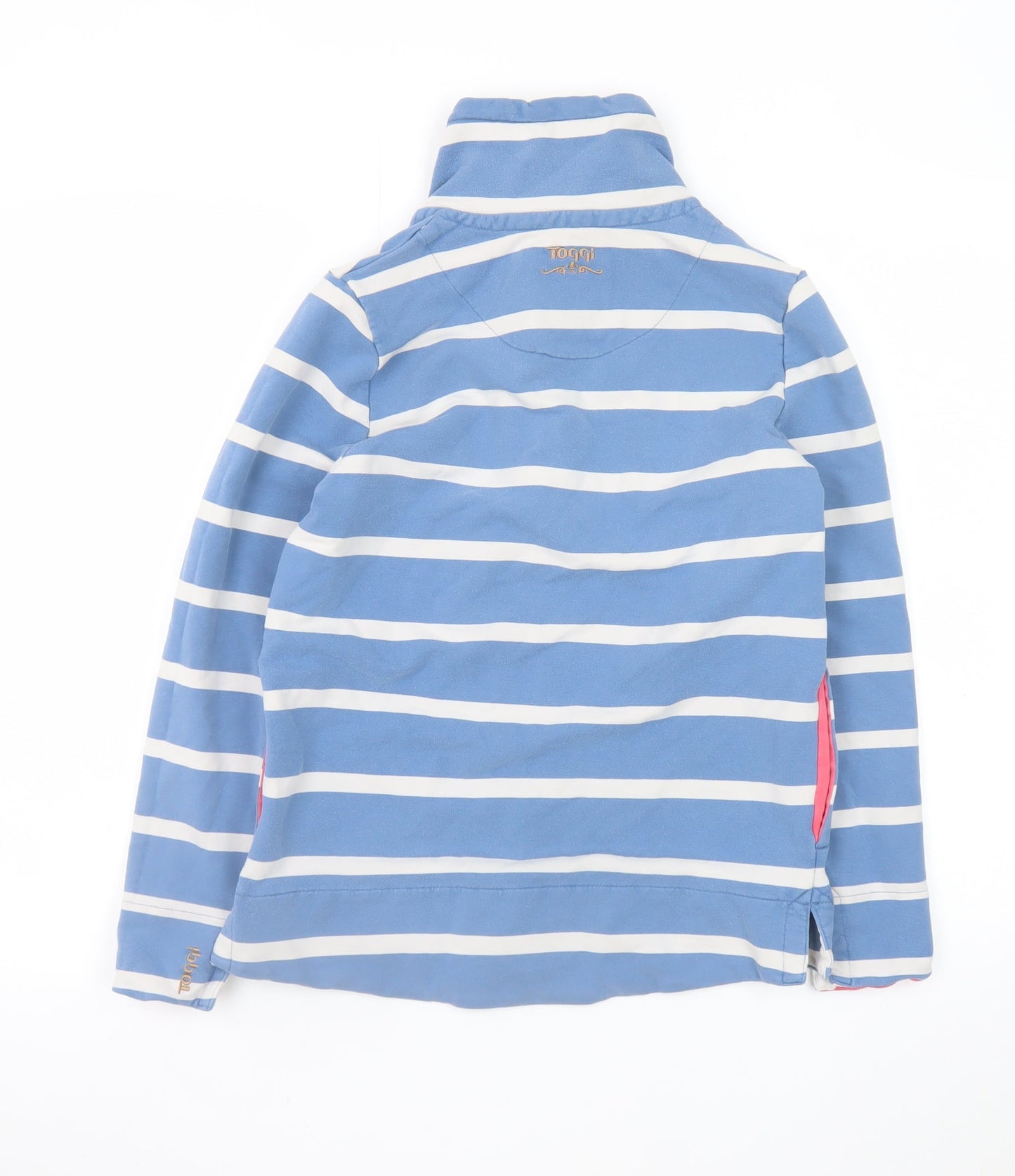 Toggi Women's Blue Striped Henley Sweatshirt UK 12 Cotton Blend Long Sleeve