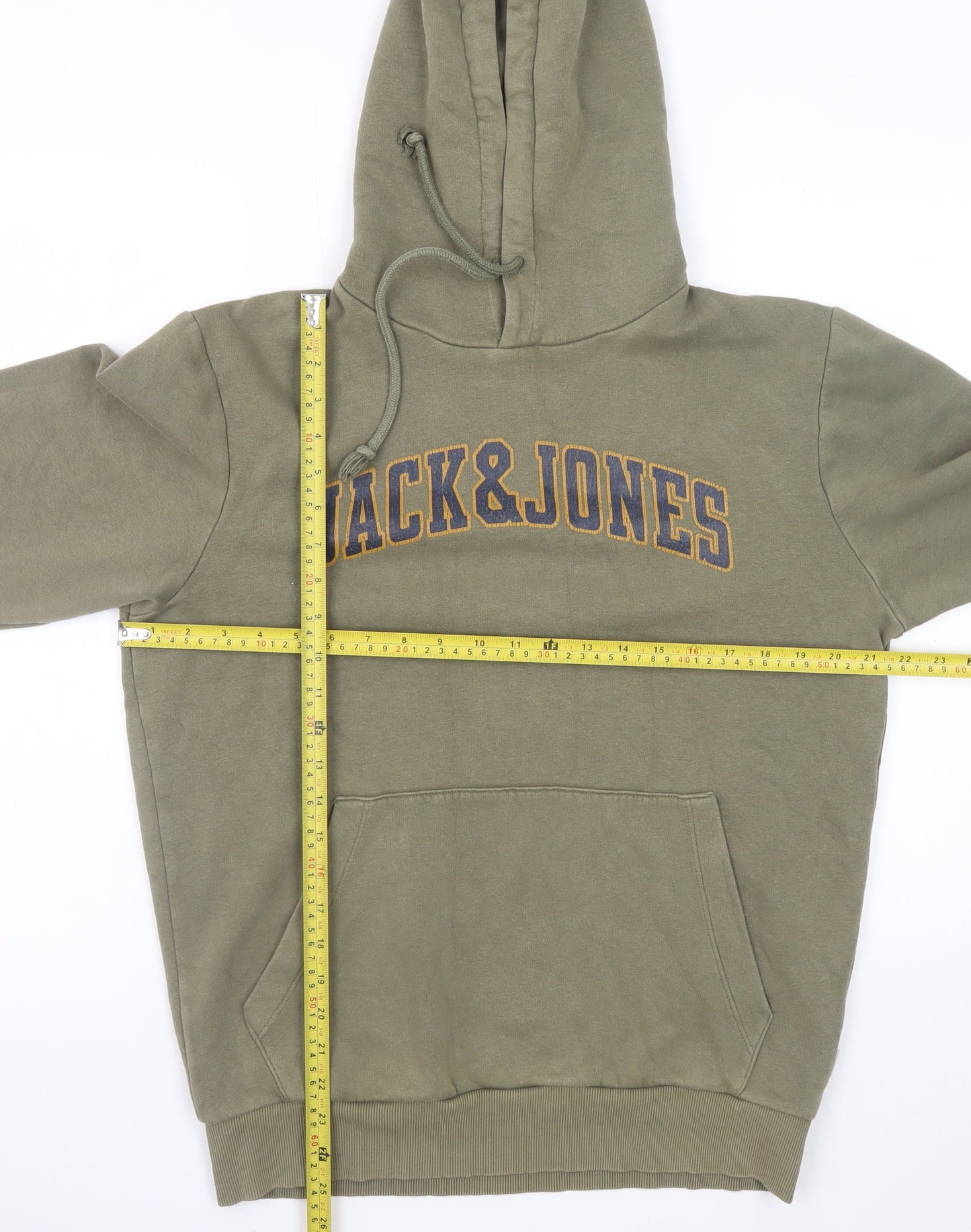 Jack & Jones Men's Green Pullover Hoodie Size M Logo Graphic Sweatshirt