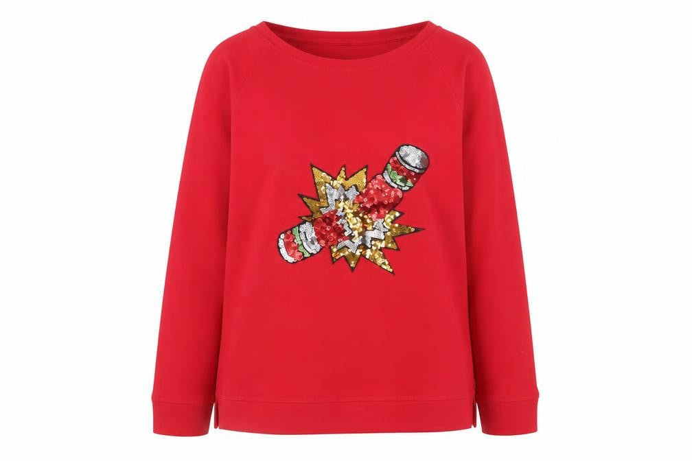 Marks & Spencer Women Red Sequin Pullover Sweatshirt Size 24