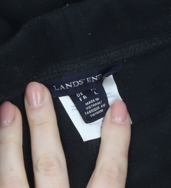 Lands' End Women's Black Fleece Sweatpants Size L Regular Fit