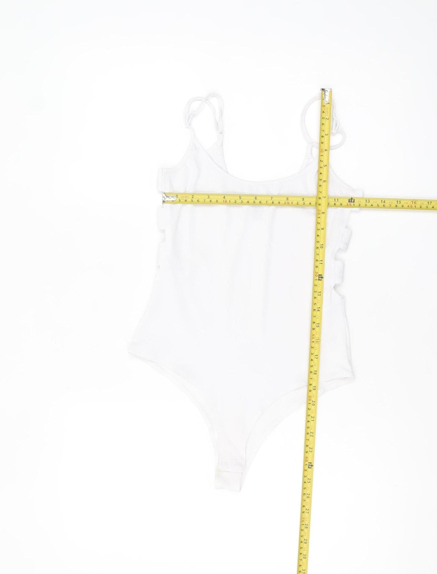 New Look Womens White Bodysuit UK 8 Jersey Scoop Neck Stretch Sleeveless