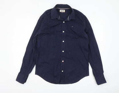 Additional front view of Hilfiger Denim Men's Blue Long Sleeve Button-Up Shirt M
