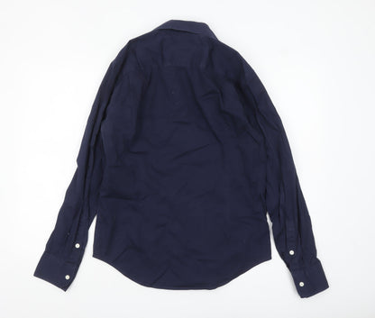 Close-up detail of Hilfiger Denim Men's Blue Long Sleeve Button-Up Shirt M