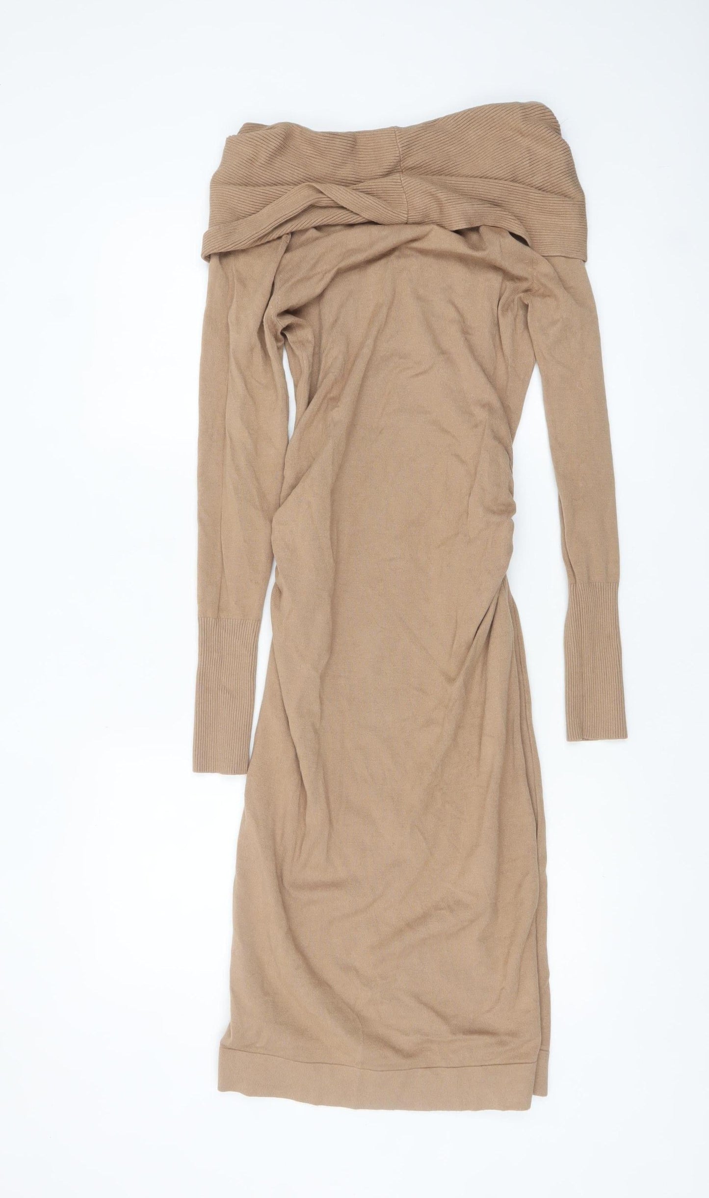 Coast Women’s Beige Off Shoulder Bodycon Knit Dress Size 10