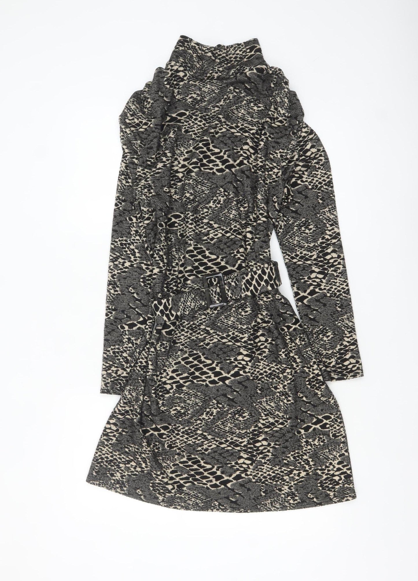 In Other Words Women’s Black Snake Print Belted Shift Dress Size 10