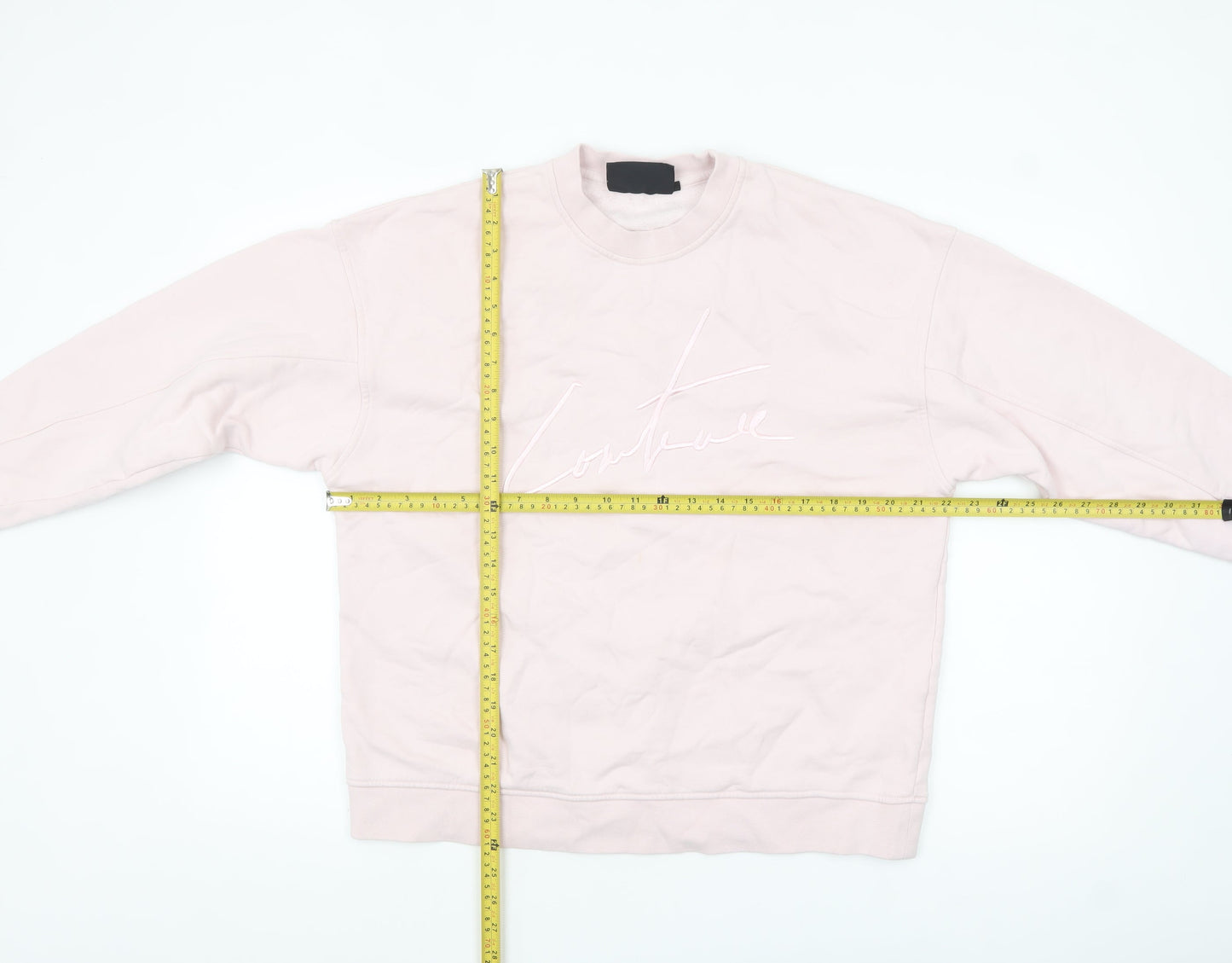 Couture Women Pink Crew Neck Cotton Pullover Sweatshirt UK S