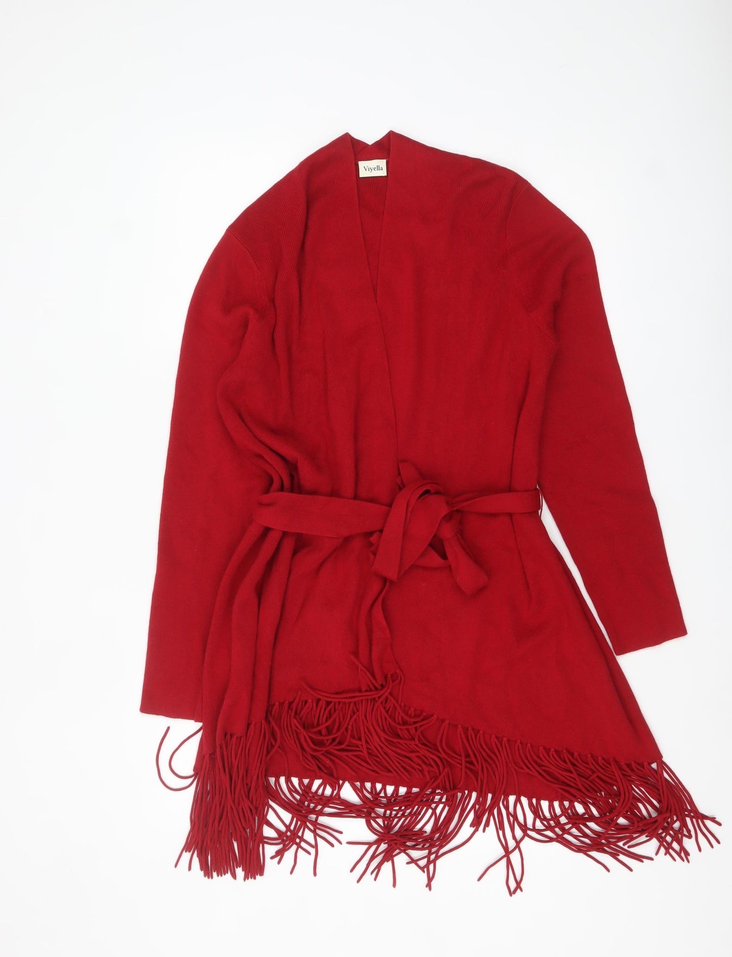 Viyella Women's Red Wrap Fringe Belted Cardigan Jumper Size M