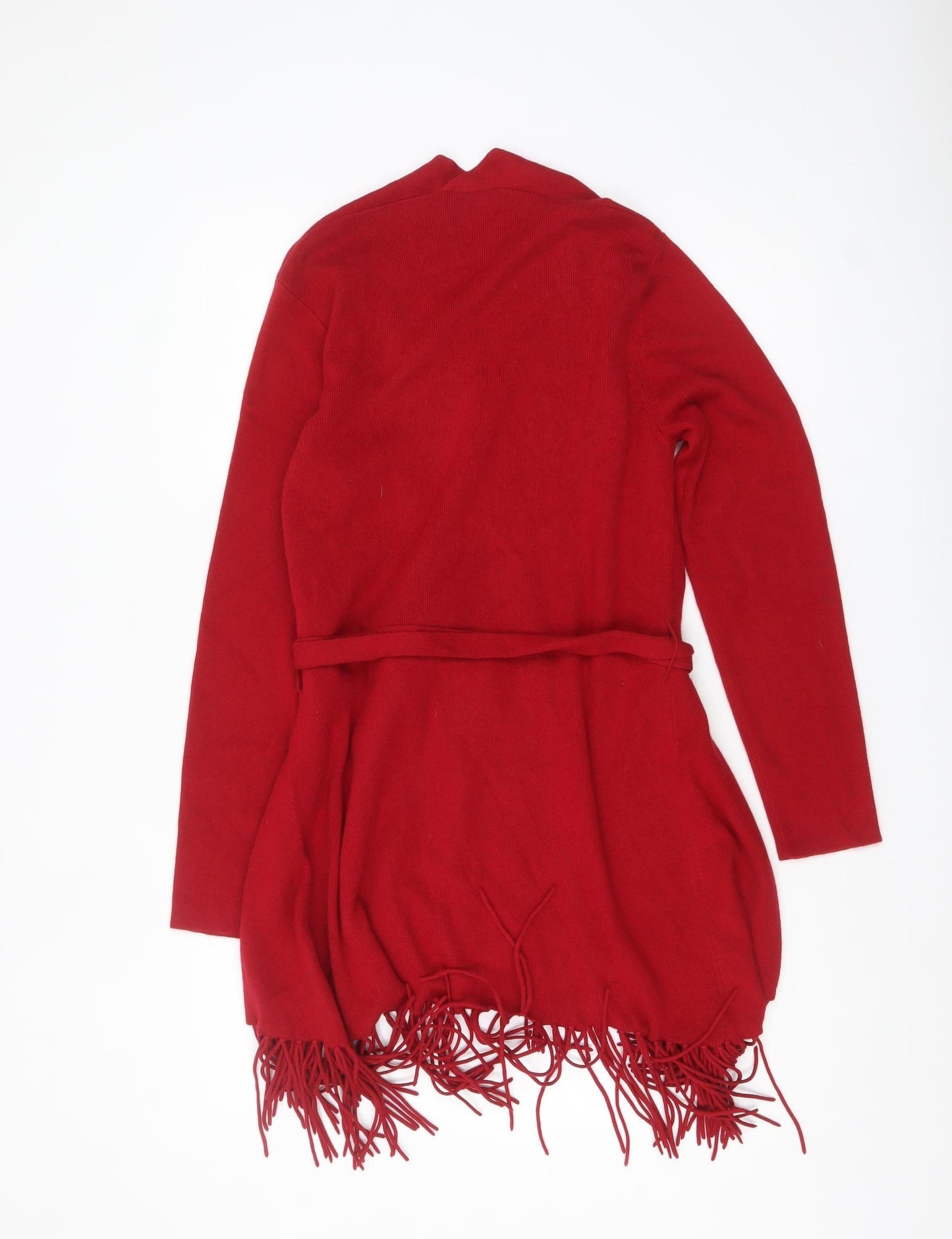 Viyella Women's Red Wrap Fringe Belted Cardigan Jumper Size M