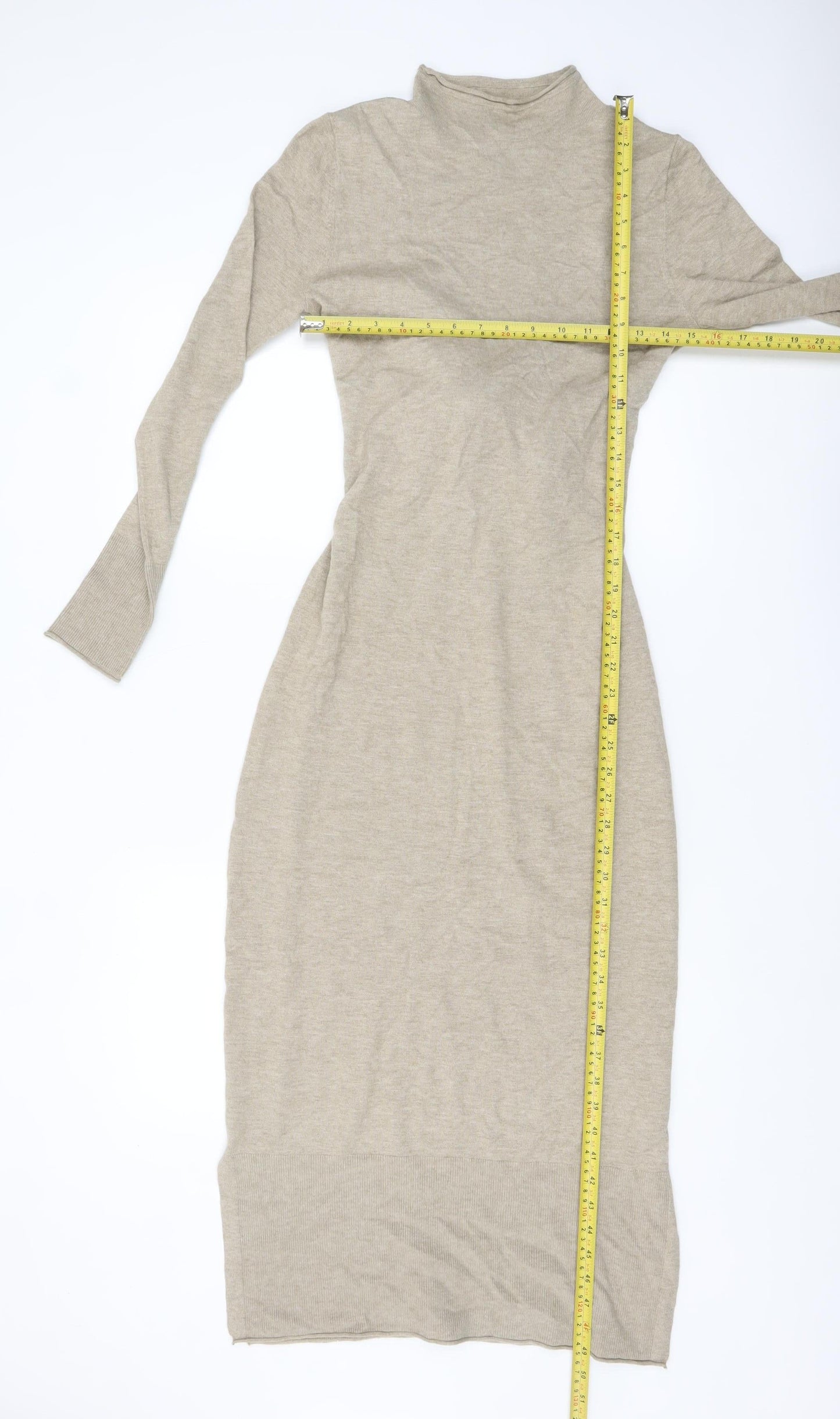 Monsoon Women’s Beige Knit Midi Bodycon Dress Size M