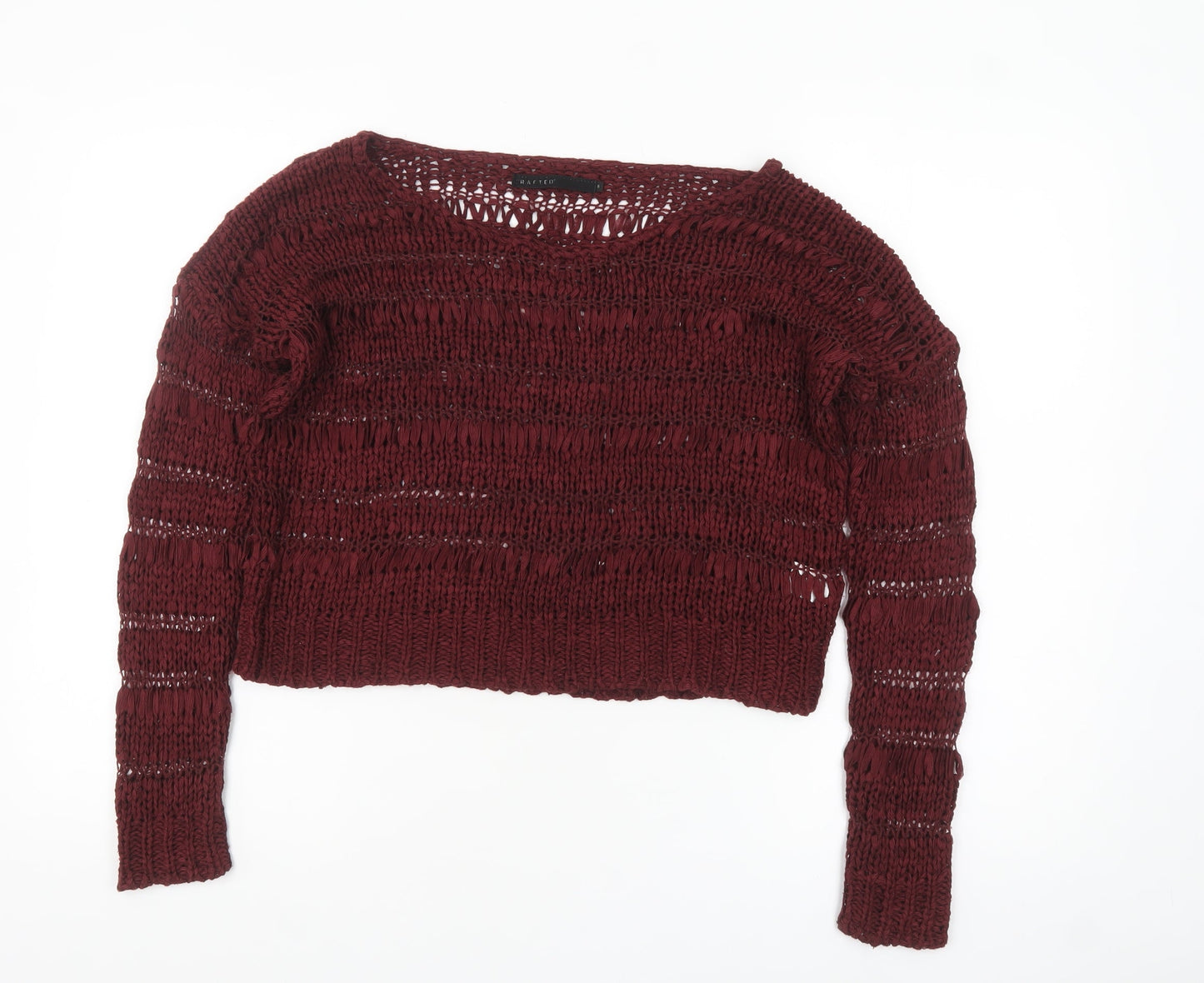 Crafted Womens Red Open-Knit Long Sleeve Pullover Jumper Size 8
