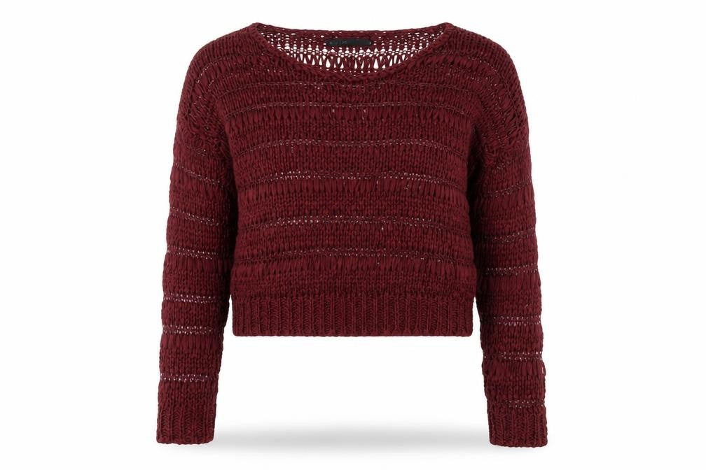 Crafted Womens Red Open-Knit Long Sleeve Pullover Jumper Size 8