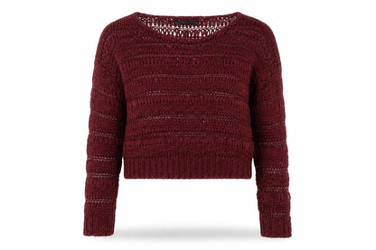 Crafted Womens Red Open-Knit Long Sleeve Pullover Jumper Size 8