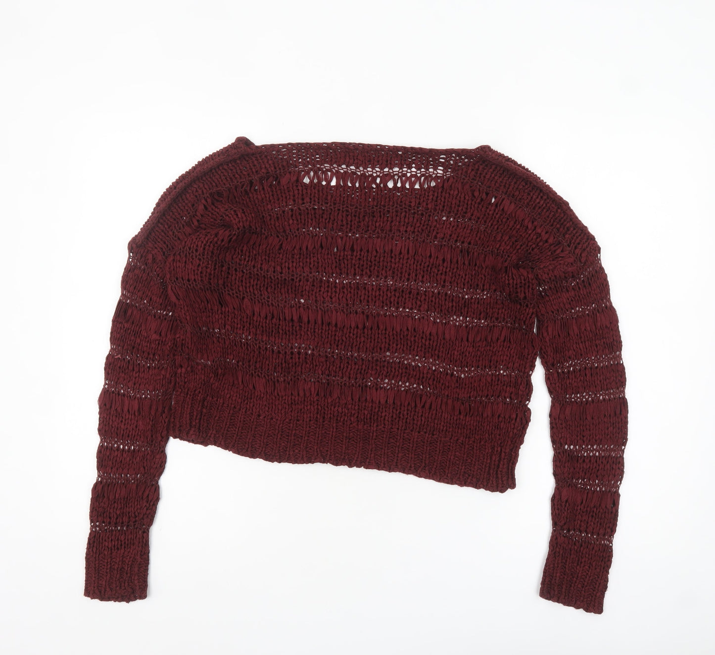 Crafted Womens Red Open-Knit Long Sleeve Pullover Jumper Size 8
