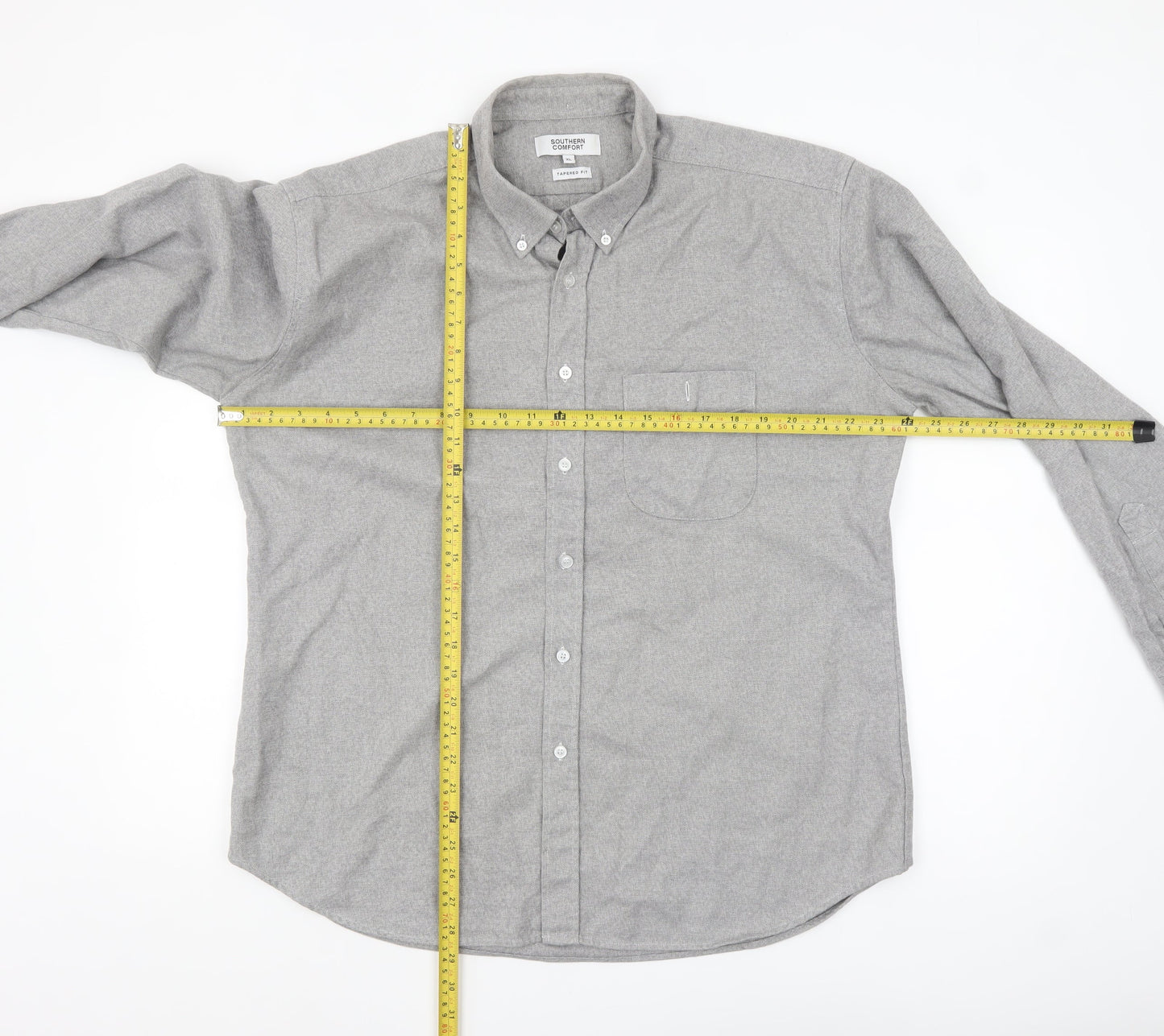 Southern Comfort Men's Grey Cotton Button-Up Shirt XL Tapered Fit
