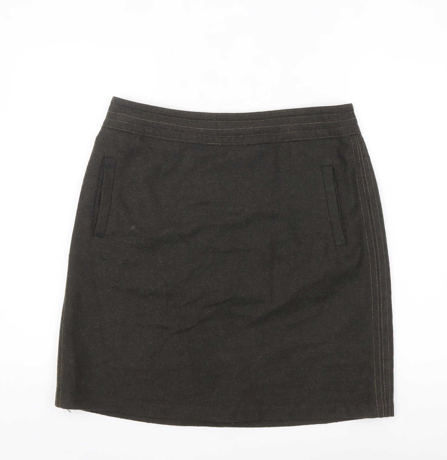 Marks and Spencer Women Brown Wool Tweed Pencil Skirt Size 14