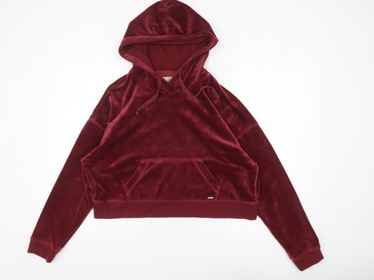 Hollister Womens Burgundy Velvet Pullover Hoodie Size M