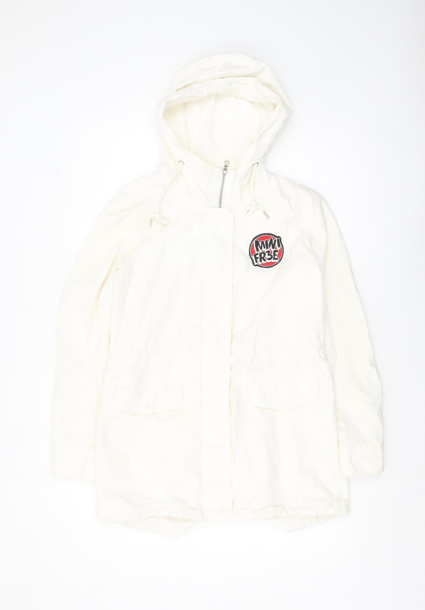Yishion Women White Graphic Hooded Parka Jacket Size 10 Regular Fit