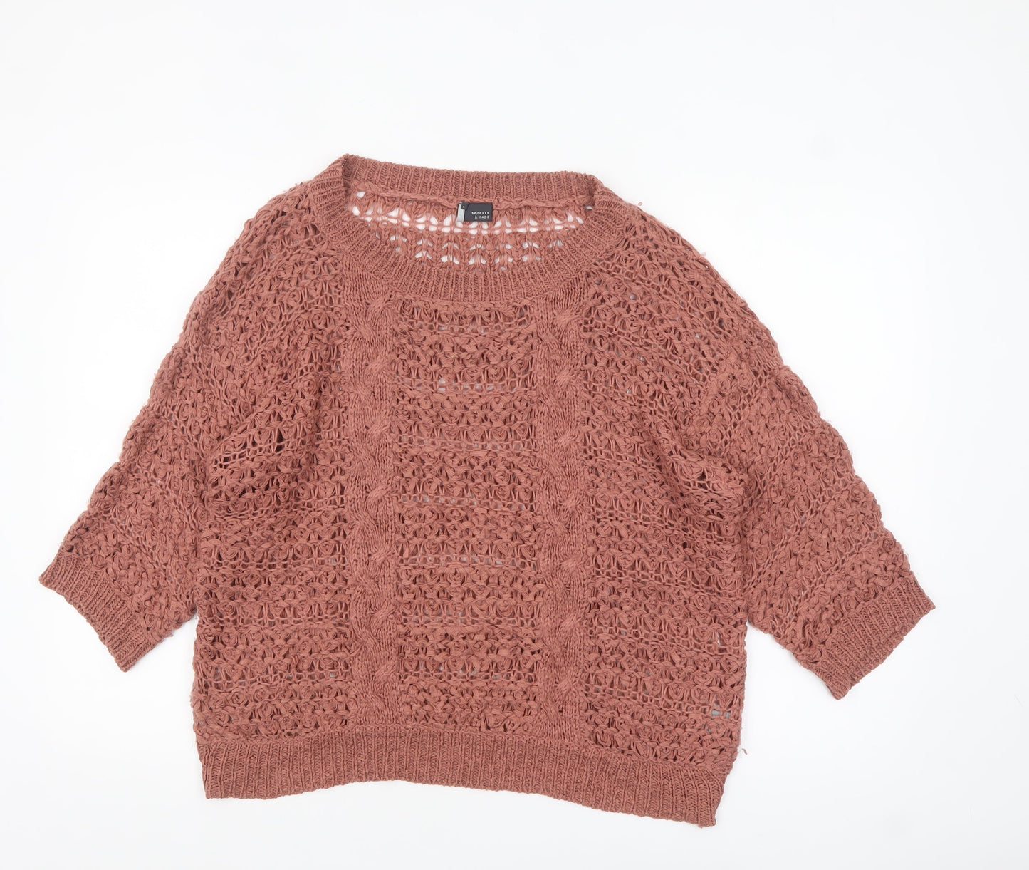 Sparkle & Fade Women’s Brown Open-Knit Pullover Jumper Size L