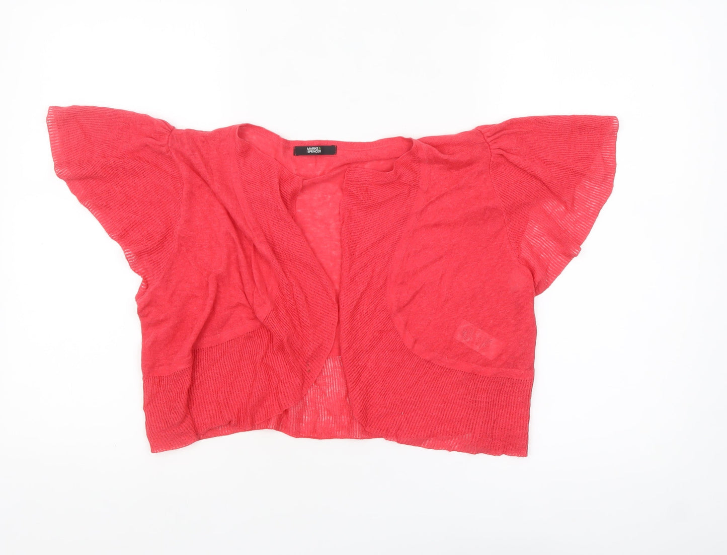 Marks and Spencer Women's Red Linen Blend Short Sleeve Open Cardigan Size 14