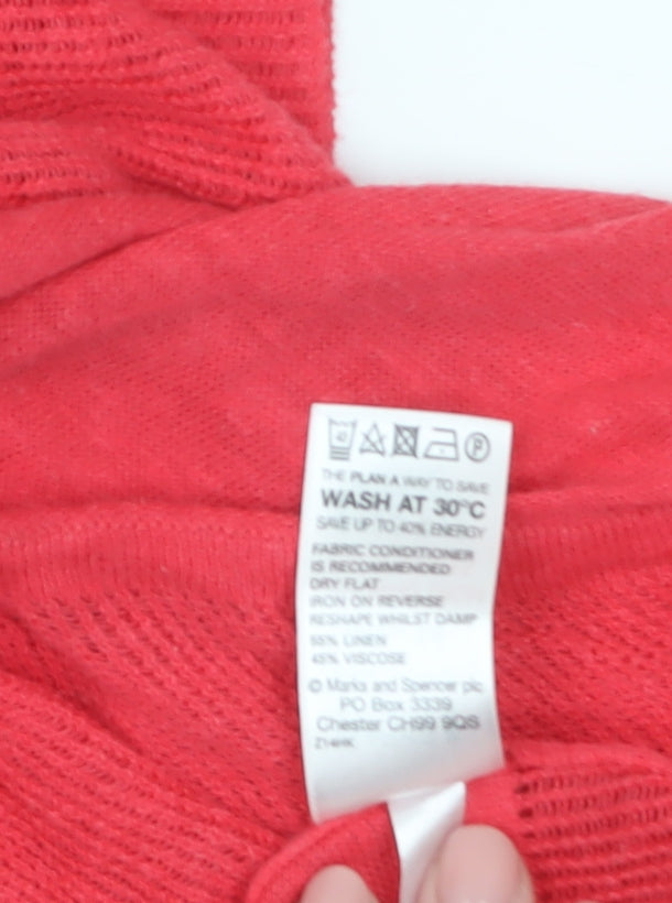 Marks and Spencer Women's Red Linen Blend Short Sleeve Open Cardigan Size 14