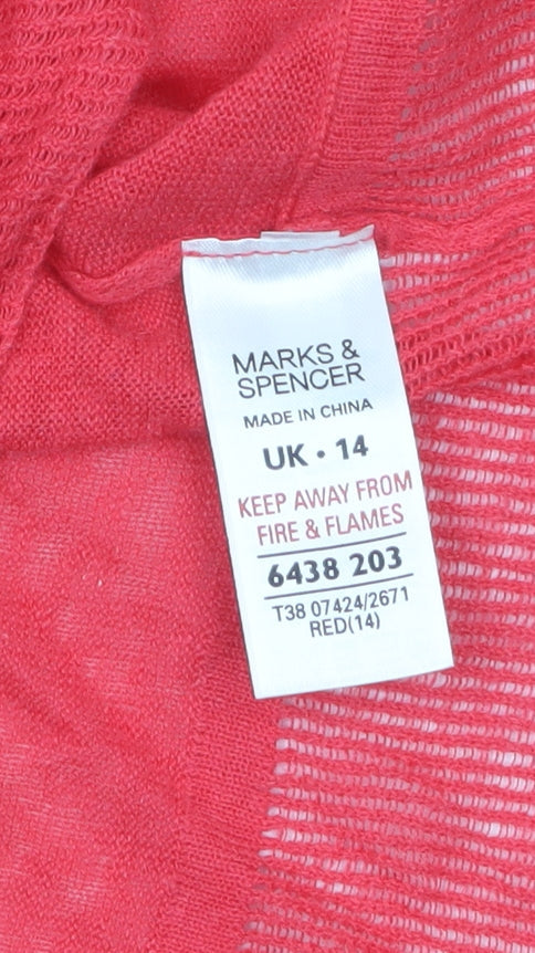 Marks and Spencer Women's Red Linen Blend Short Sleeve Open Cardigan Size 14