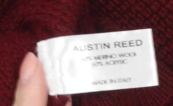 Austin Reed Men's Red Waffle Knit Merino Wool Blend Jumper L