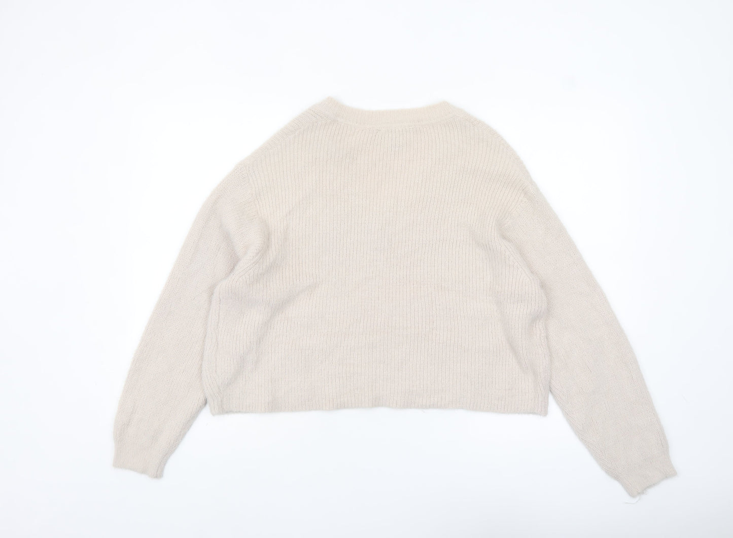 New Look Women Beige V-Neck Knit Pullover Jumper Size S